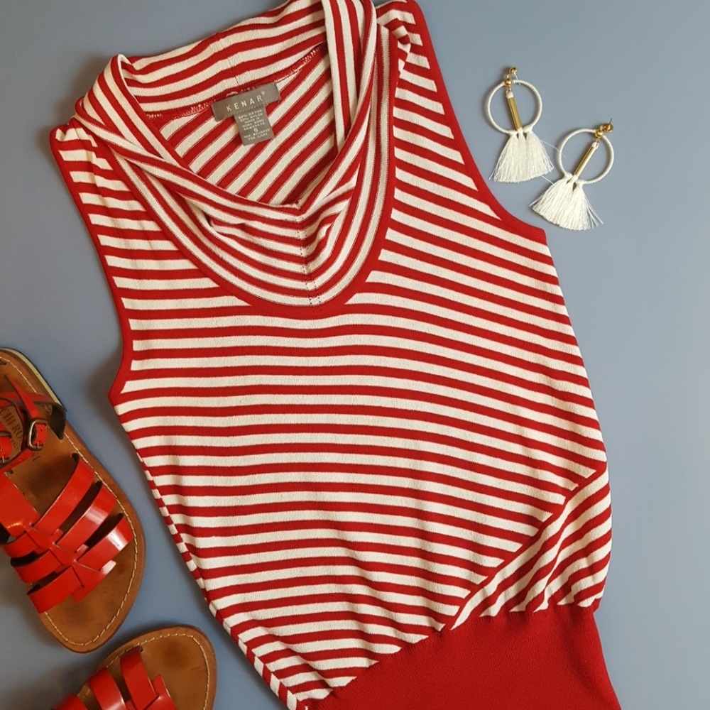 LAST CHANCE! CLOSET CLOSING! Kenar red white stripe cowl neck sleeveless top s